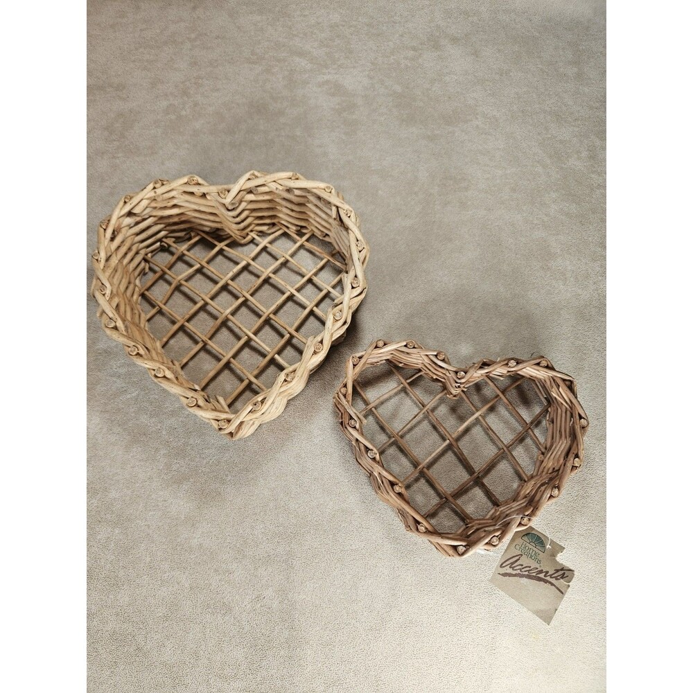 Set of 2 Rustic Grapevine Heart Wall Baskets Farmhouse Boho Floral Hanging Décor